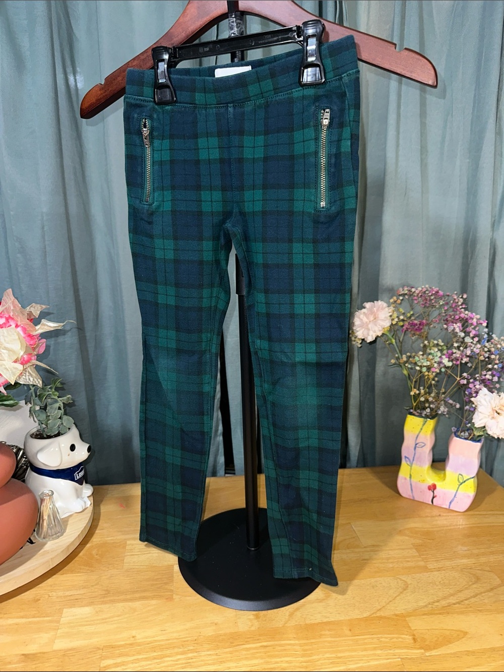 Place Green & Navy Plaid Stretch Kids Pants